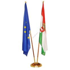 Wood–brass indoor flag holder, 2-arm