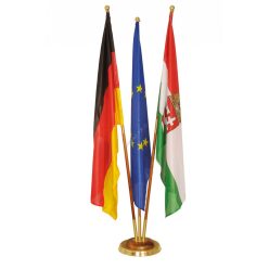 Wood–brass indoor flag holder, 3-arm